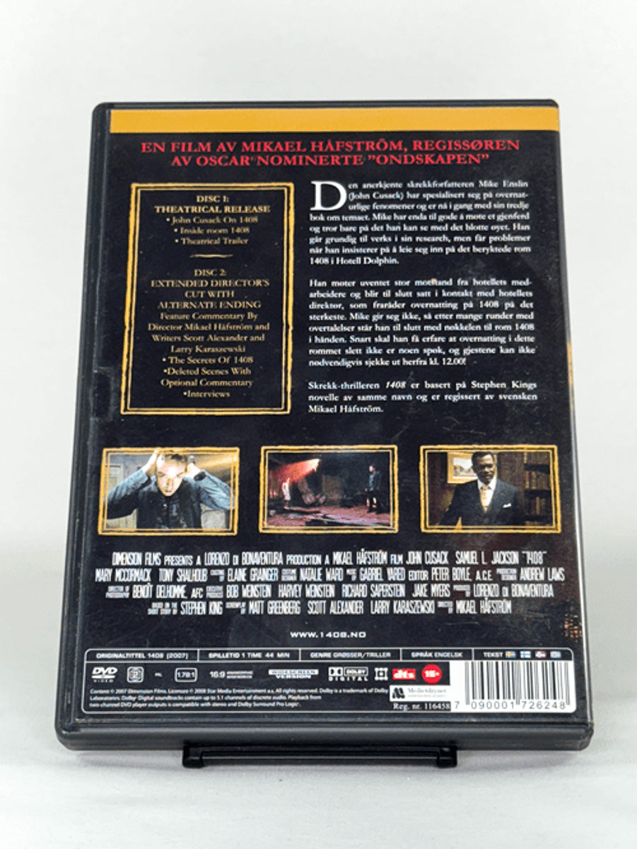 DVD-bakside til filmen 1408
Baksiden viser info, spesifikasjoner og eventuell ekstratekst – produktbilde fra nettbutikken Brukbar Film