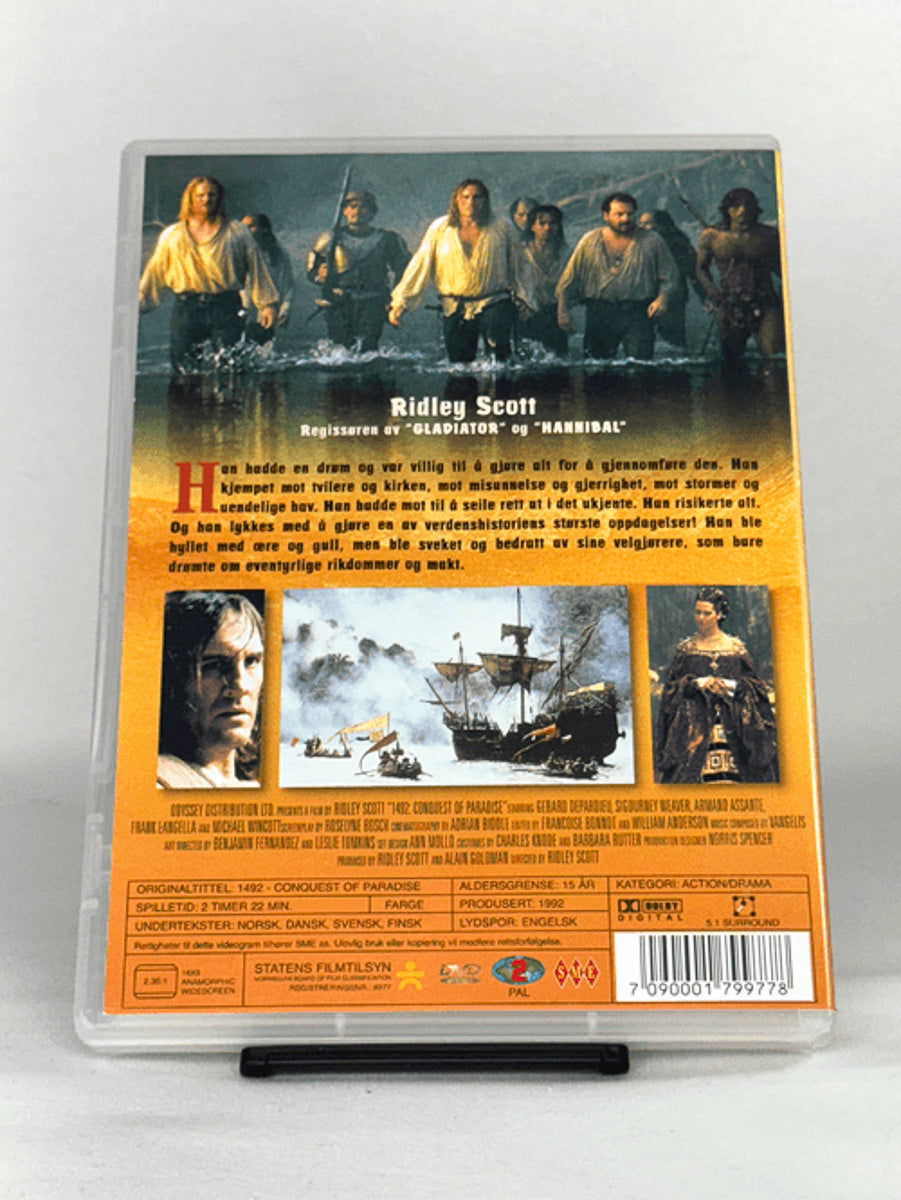 DVD-bakside til filmen 1492: Conquest of Paradise
Baksiden viser info, spesifikasjoner og eventuell ekstratekst – produktbilde fra nettbutikken Brukbar Film