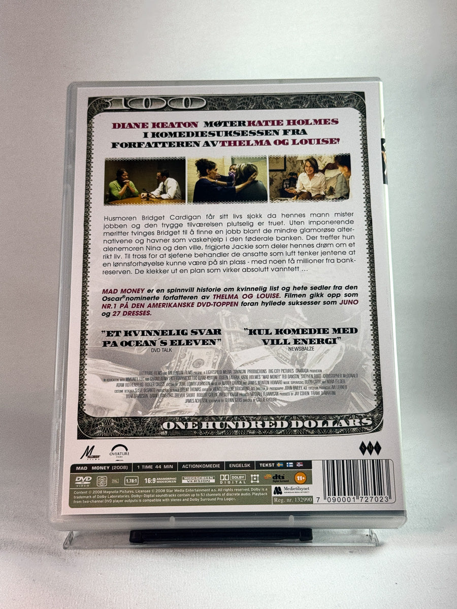 Bakside av cover til Mad Money, bruktfilm på DVD hos Brukbar Film