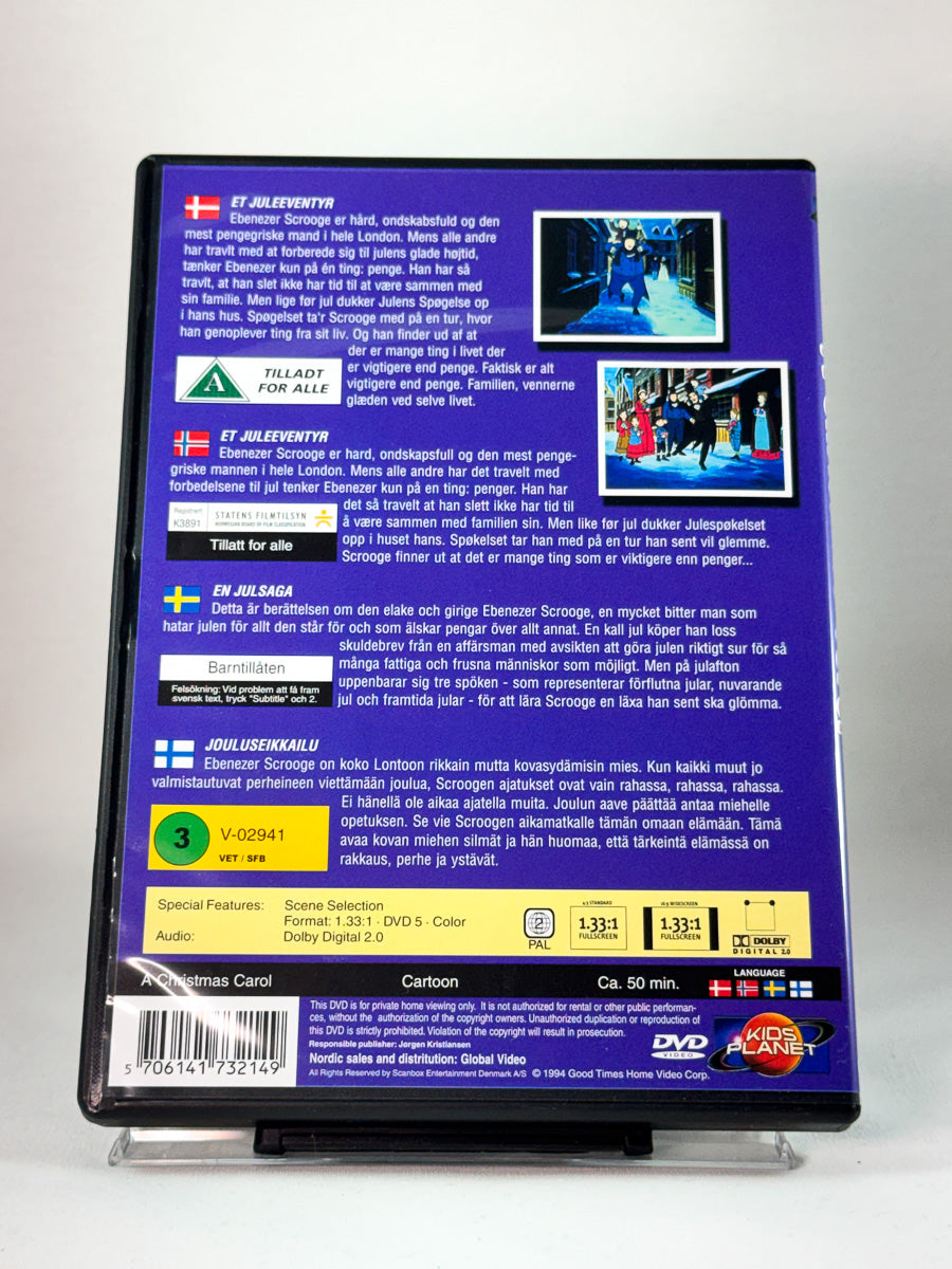 Bakside av DVD-cover til A Christmas Carol, brukt DVD hos Brukbar Film
