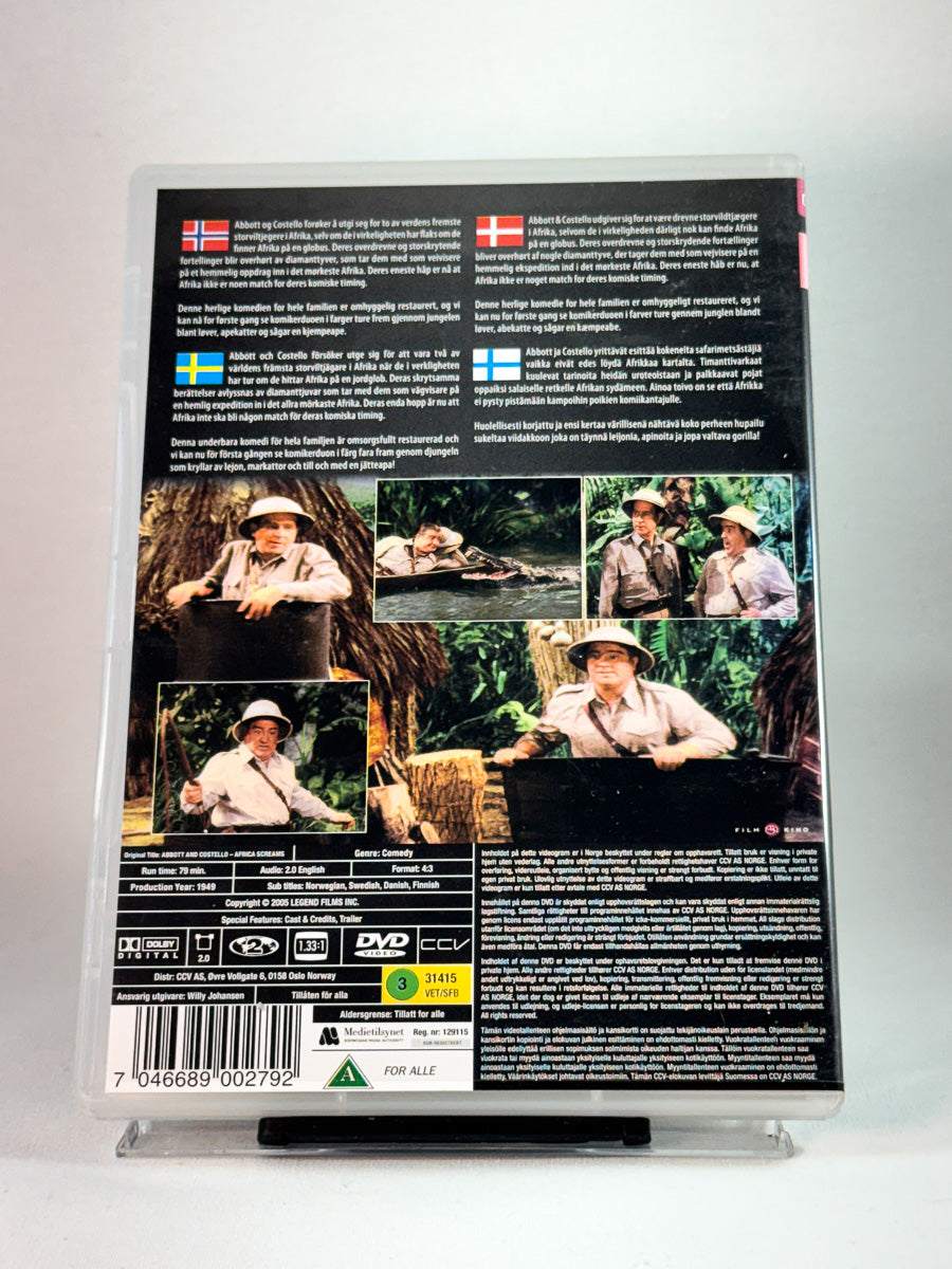 Bakside av cover til Abbott & Costello in Africa Screams, brukt original DVD hos Brukbar Film