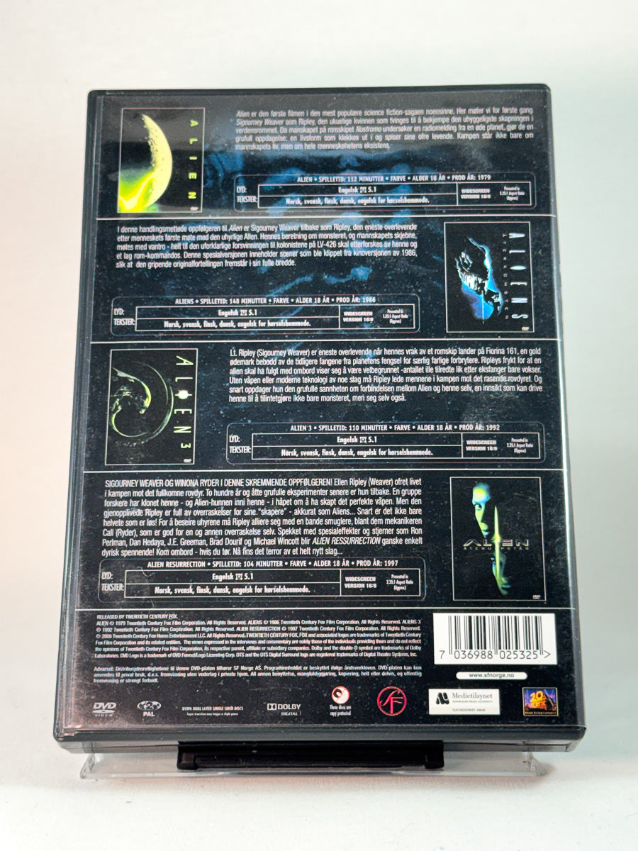 Bakside av DVD-cover for Alien Collection, bruktfilm hos nettbutikken Brukbar Film