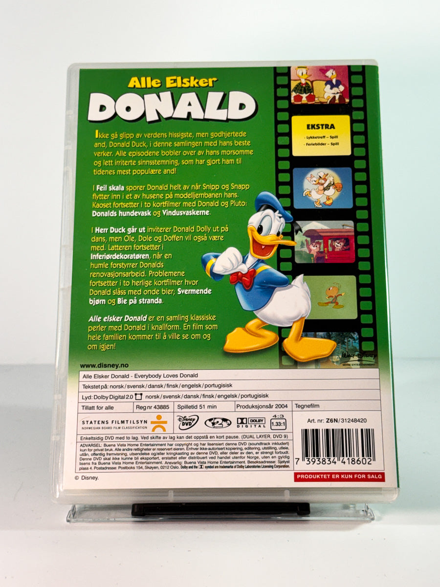 Bakside av cover til alle elsker donald, bruktfilm hos nettbutikken Brukbar Film