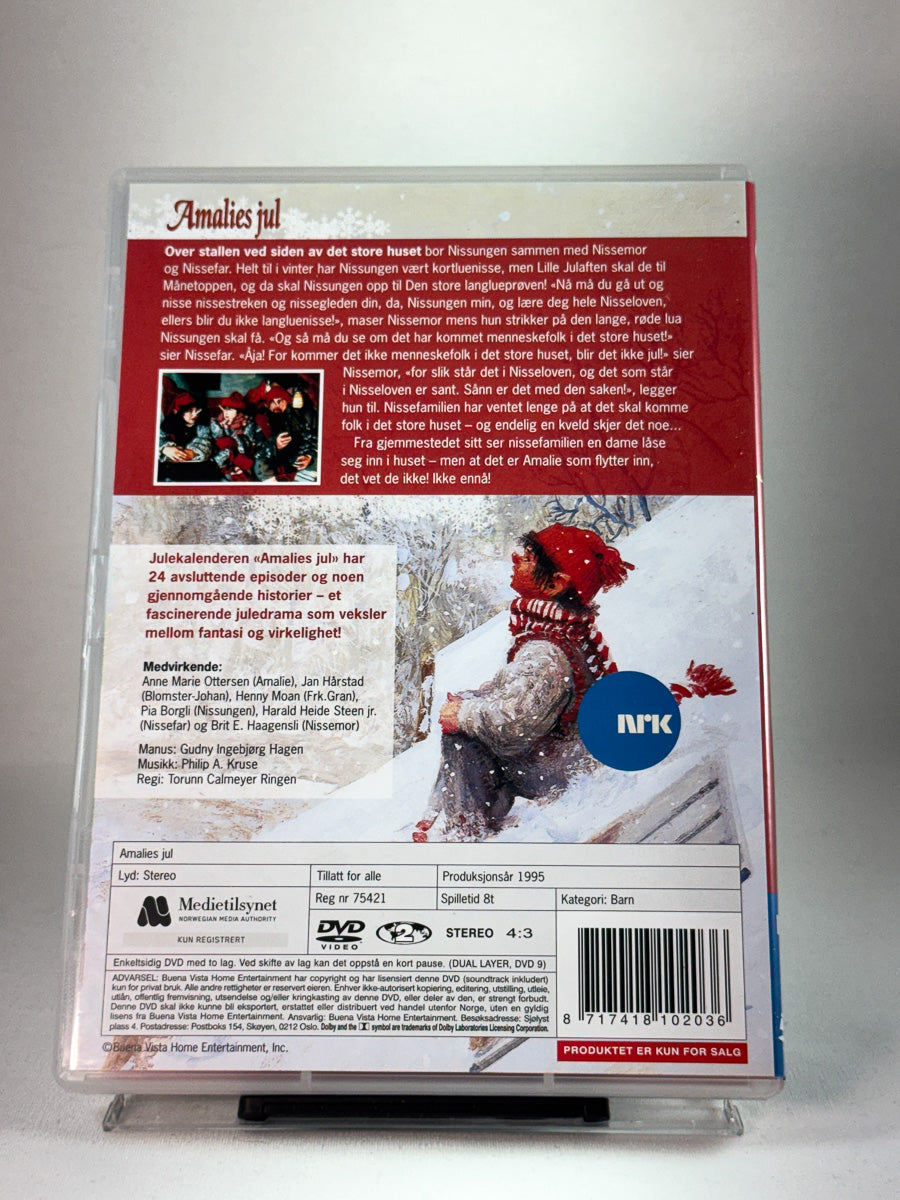 Bakside av DVD-cover til Amalies jul, bruktfilm hos nettbutikken Brukbar Film