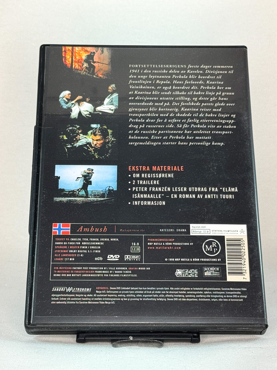 Bakside av DVD-cover til Ambush, bruktfilm hos nettbutikken Brukbar Film