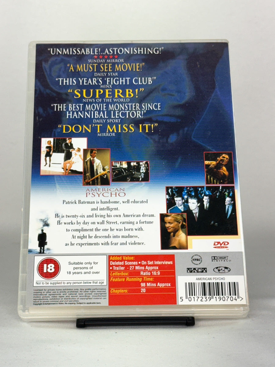 DVD-bakside til filmen American Psycho
Baksiden viser info, spesifikasjoner og eventuell ekstratekst – produktbilde fra nettbutikken Brukbar Film