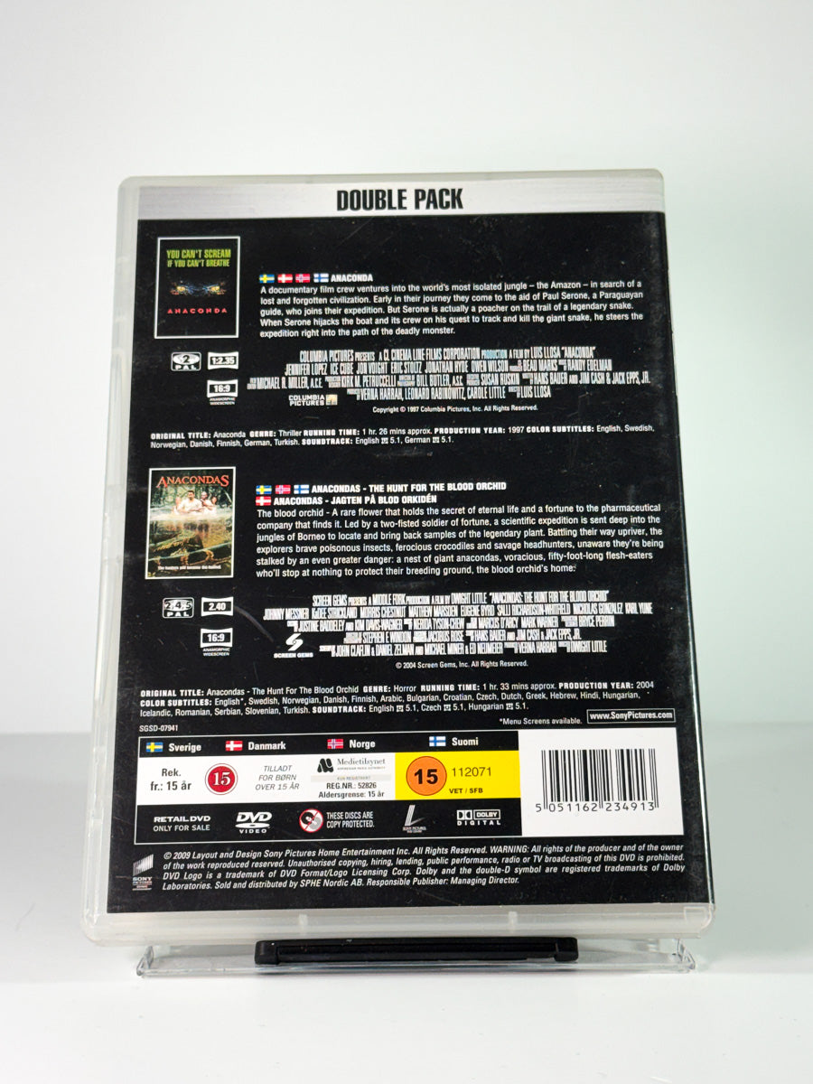 Bakside av cover til anaconda / anacondas – double pack, bruktfilm på DVD hos Brukbar Film