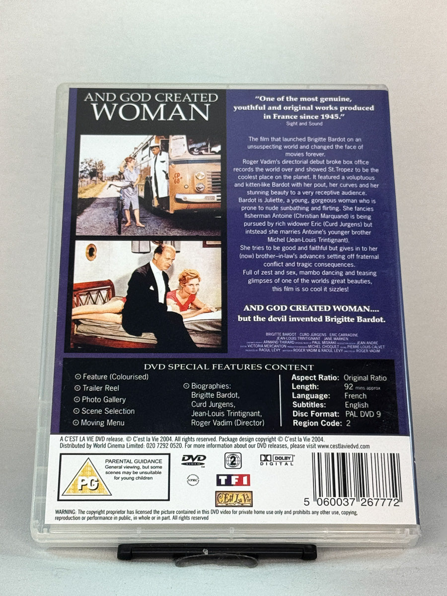 Bakside av DVD-cover til And God Created Woman, bruktfilm hos nettbutikken Brukbar Film
