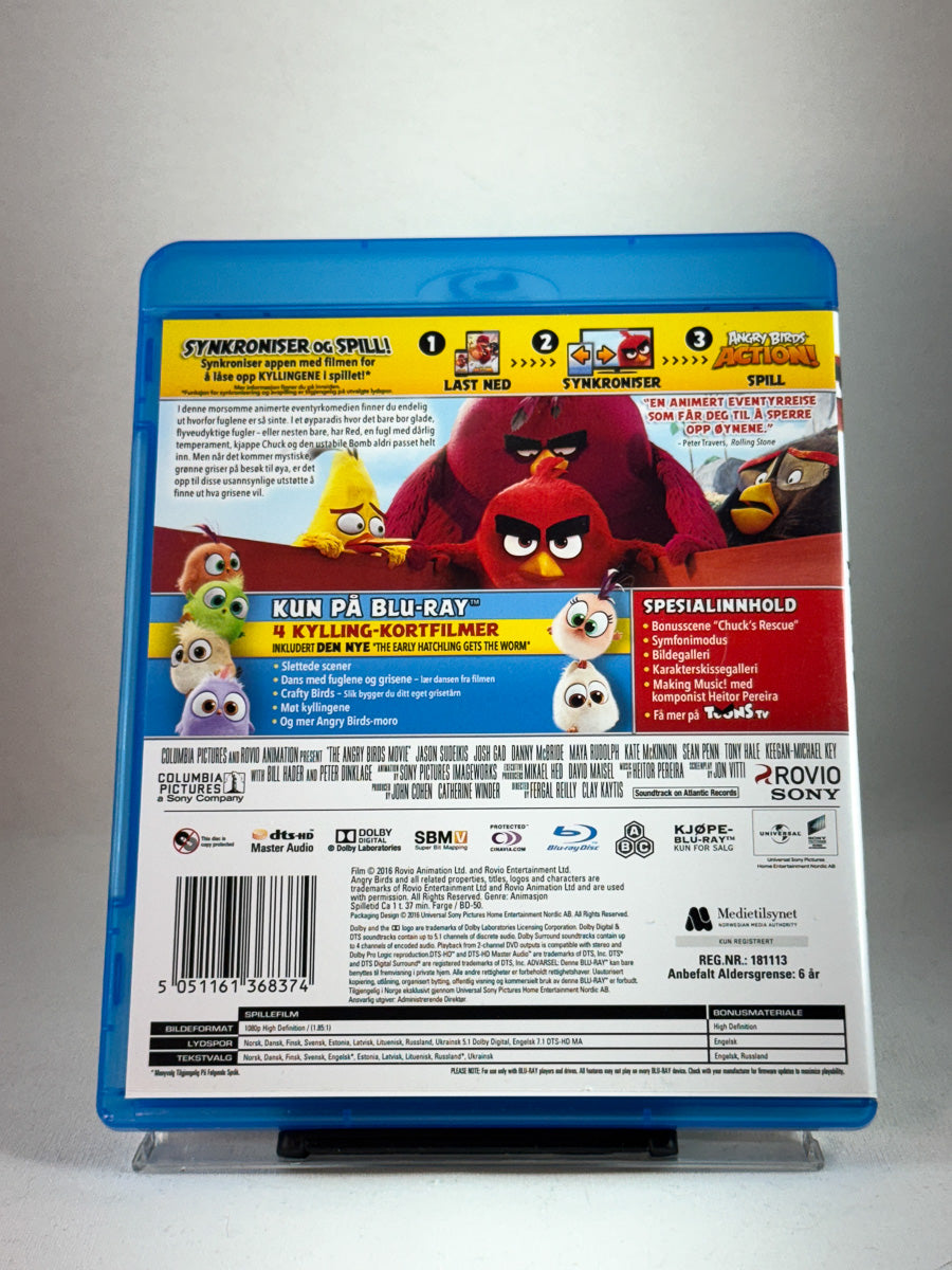 Bakside av Blu-ray-cover til Angry Birds Filmen – humor og action for hele familien, Blu-ray med norsk og engelsk tale hos Brukbar Film.