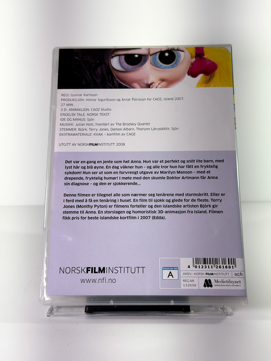 Bakside av cover til Anna går i svart, brukt original DVD hos Brukbar Film