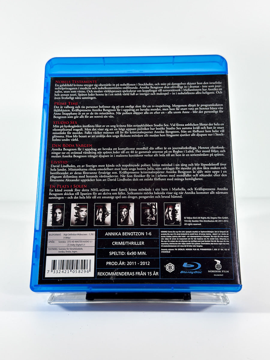 Bakside av cover til Annika Bengtzon – Sex filmer om Annika Bengtzon på Blu-ray