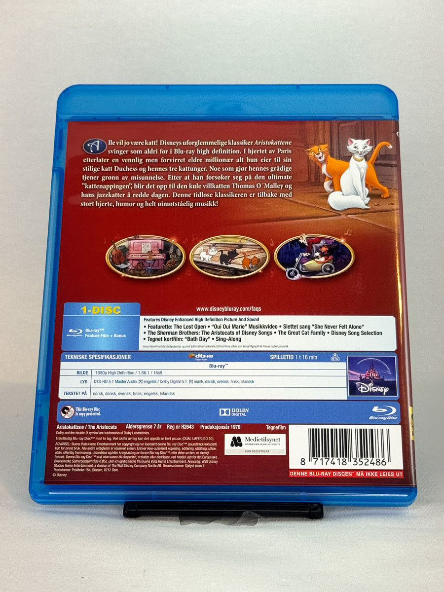 Bakside av Blu-ray-cover for Aristokattene – original brukt Blu-ray fra Disney, kjøp hos Brukbar Film