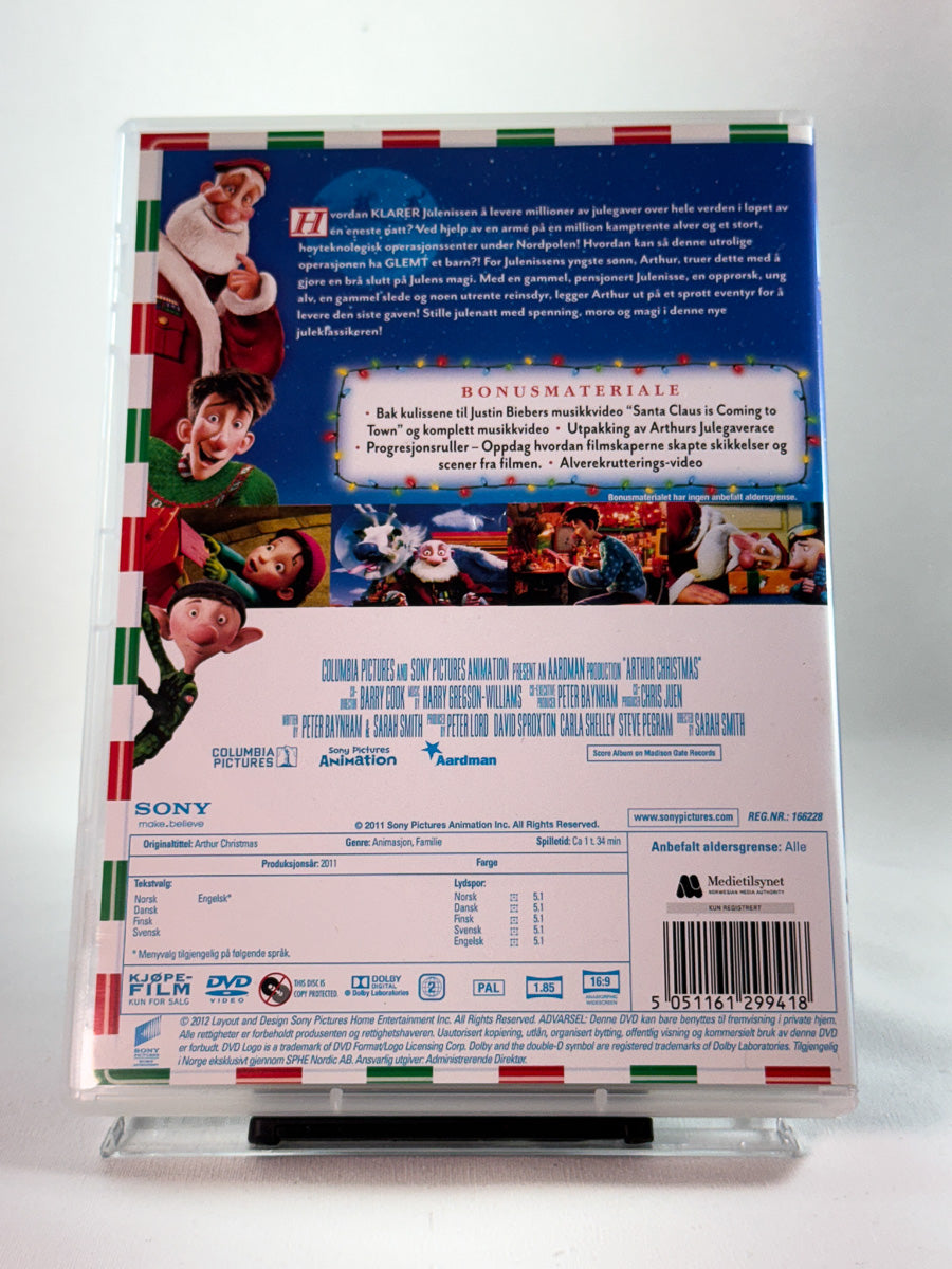 Bakside av DVD-cover til Arthurs julegaverace, bruktfilm hos nettbutikken Brukbar Film