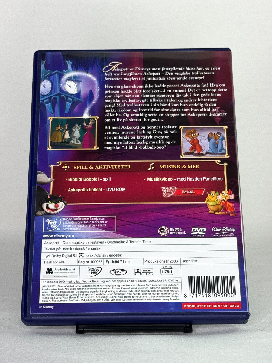 DVD-bakside til filmen Askepott - Den magiske tryllestaven
Baksiden viser info, spesifikasjoner og eventuell ekstratekst – produktbilde fra nettbutikken Brukbar Film