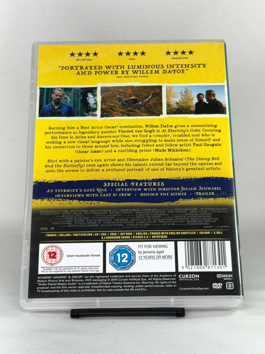 DVD-bakside til filmen At Eternity’s Gate
Baksiden viser info, spesifikasjoner og eventuell ekstratekst – produktbilde fra nettbutikken Brukbar Film