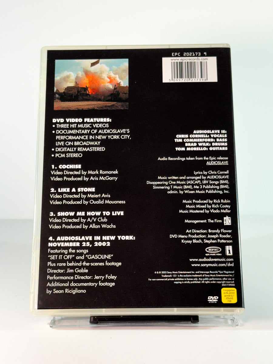 Bakside av cover til audioslave, brukt original DVD hos Brukbar Film