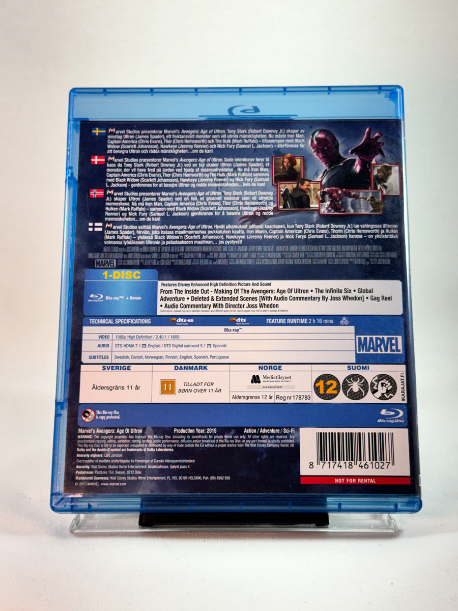Bakside av Blu-ray-cover til Avengers: Age of Ultron, brukt Blu-ray hos Brukbar Film