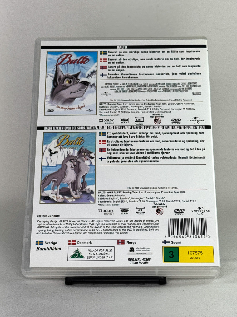 DVD-bakside til filmen Balto Double
Baksiden viser info, spesifikasjoner og eventuell ekstratekst – produktbilde fra nettbutikken Brukbar Film