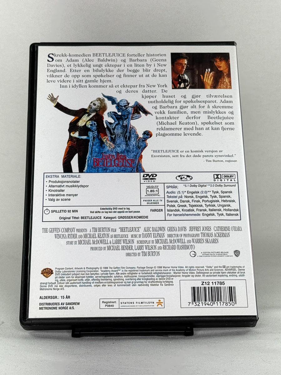 DVD-bakside til filmen Beetlejuice
Baksiden viser info, spesifikasjoner og eventuell ekstratekst – produktbilde fra nettbutikken Brukbar Film