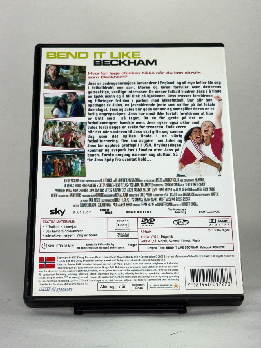 DVD-bakside til filmen Bend It Like Beckham
Baksiden viser info, spesifikasjoner og eventuell ekstratekst – produktbilde fra nettbutikken Brukbar Film