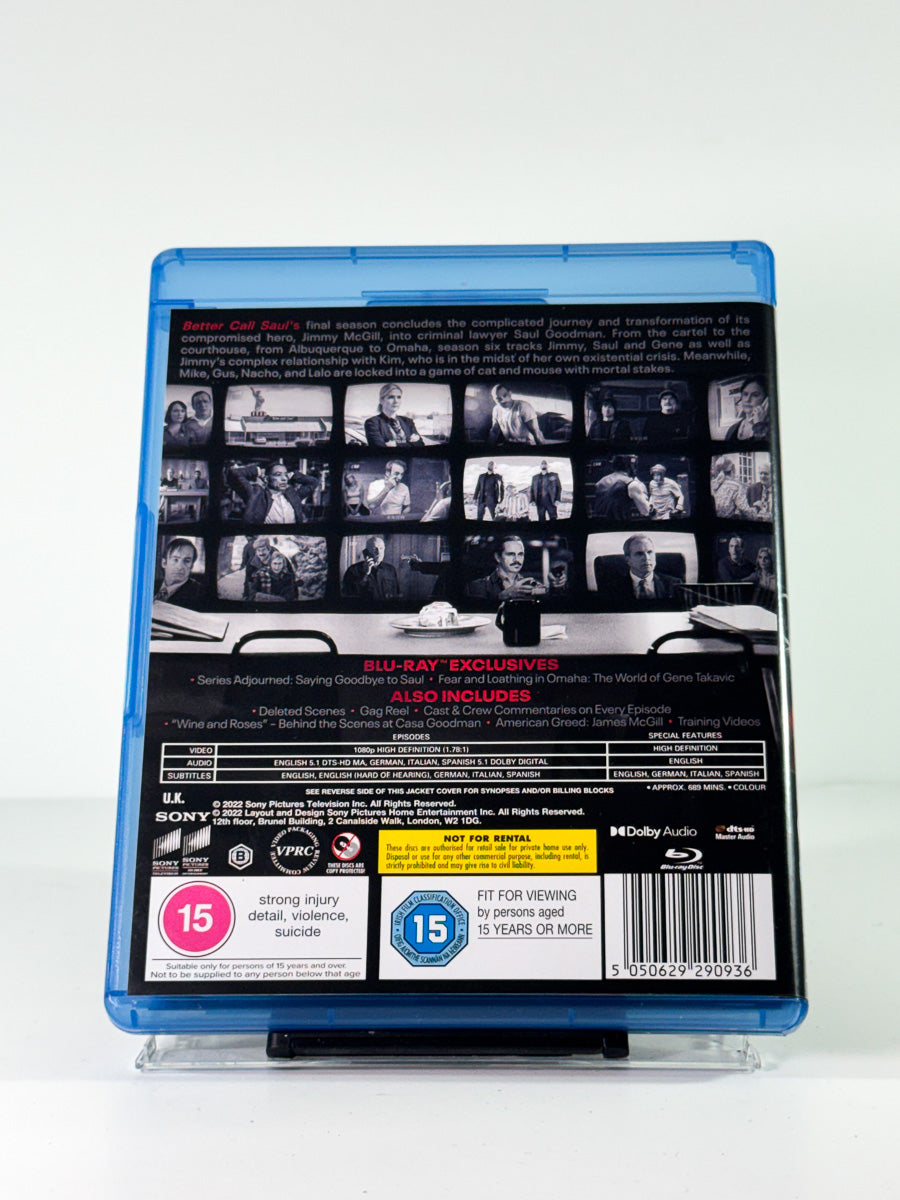 Bakside av cover til Better Call Saul Sesong 6, bruktfilm på Blu-ray hos Brukbar Film