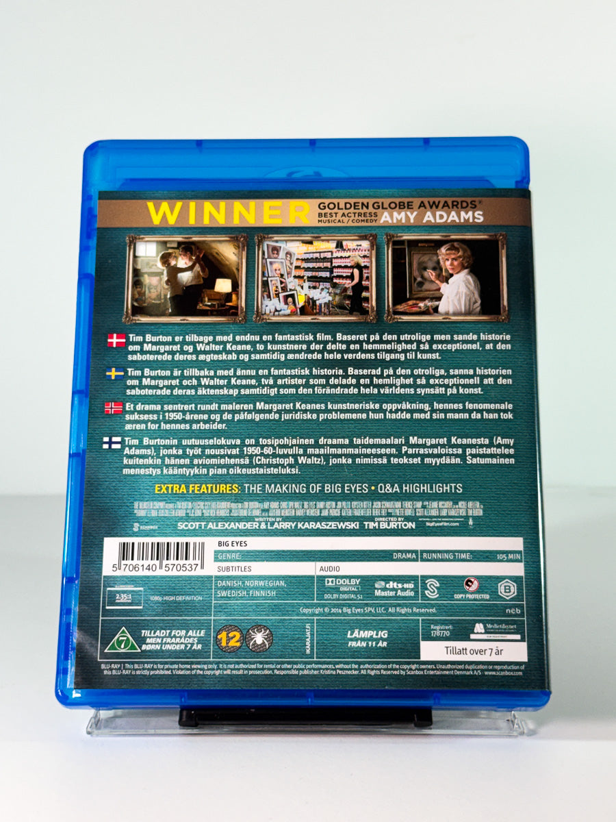 Bakside av cover til Big Eyes på Blu-ray, brukt hos Brukbar Film