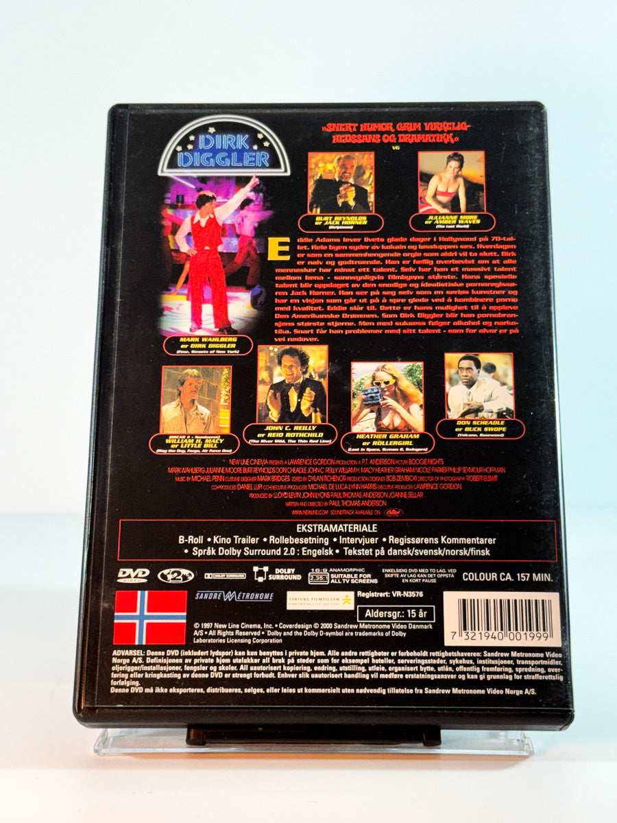 Bakside av cover til boogie nights, bruktfilm hos nettbutikken Brukbar Film