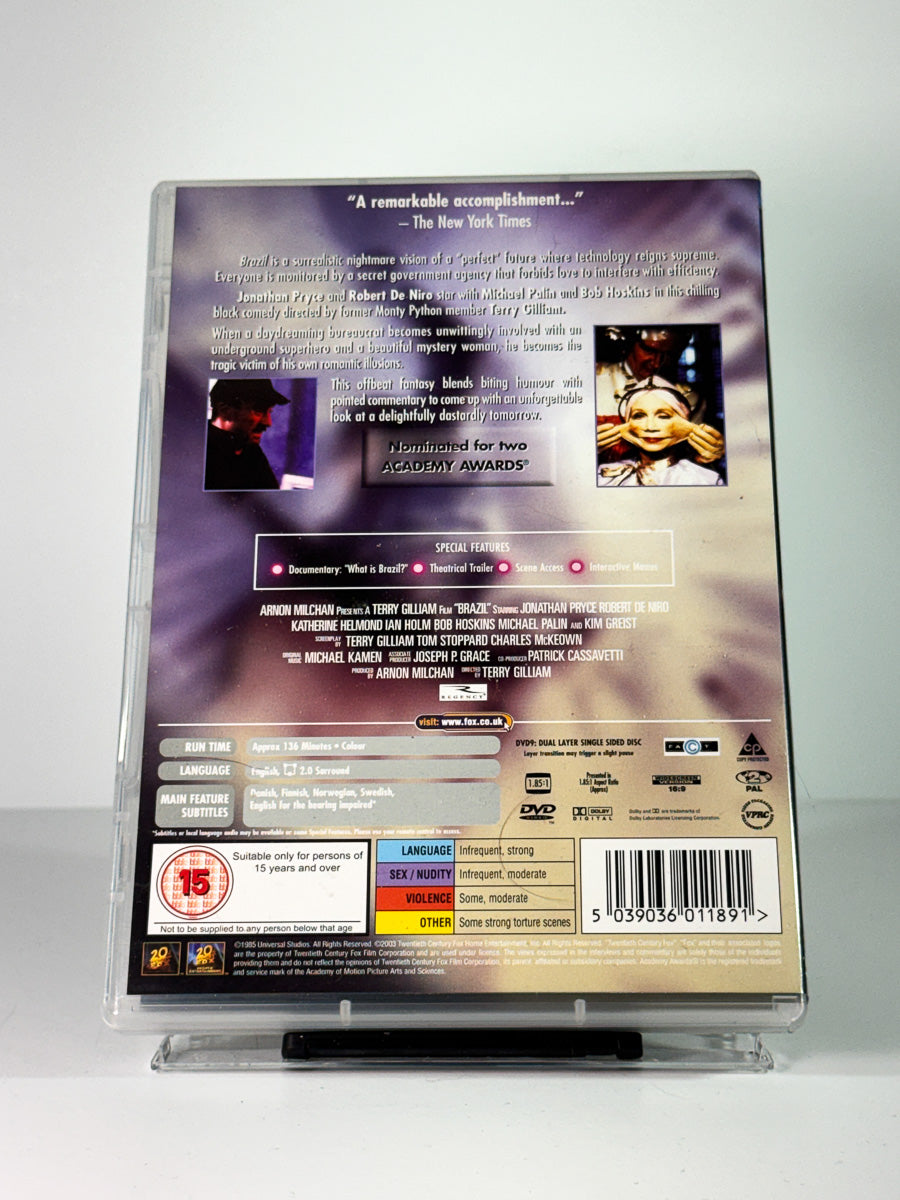 Bakside av cover til Brazil, bruktfilm på DVD hos Brukbar Film