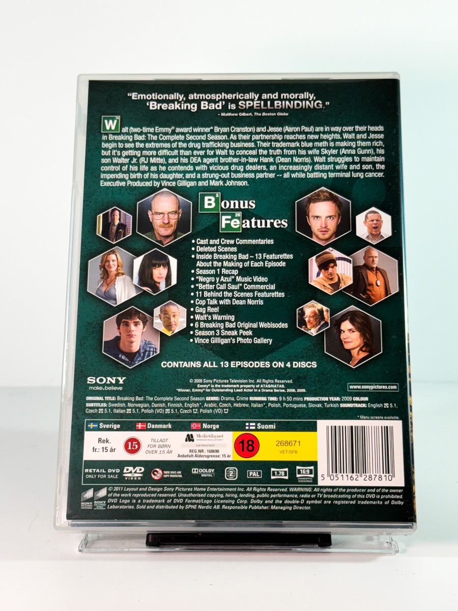 Bakside av cover til Breaking Bad – The Complete Second Season, bruktfilm hos nettbutikken Brukbar Film
