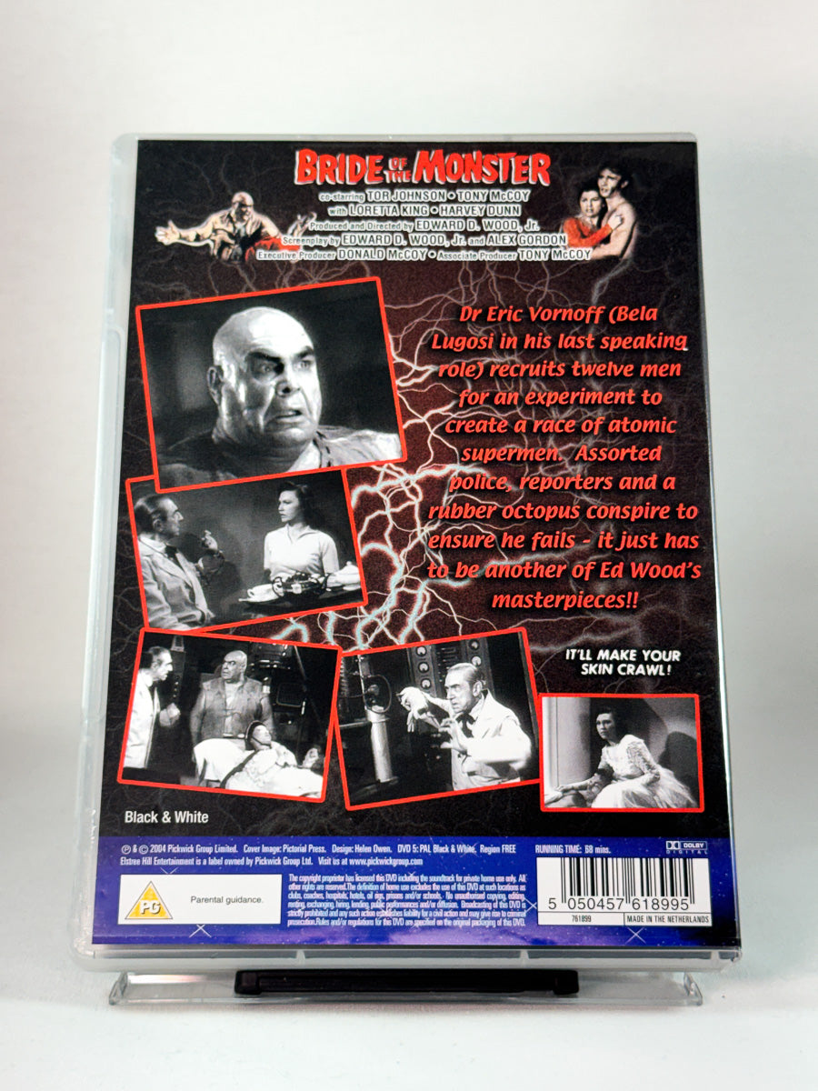 Bakside av cover til Bride of the Monster, bruktfilm på DVD hos Brukbar Film