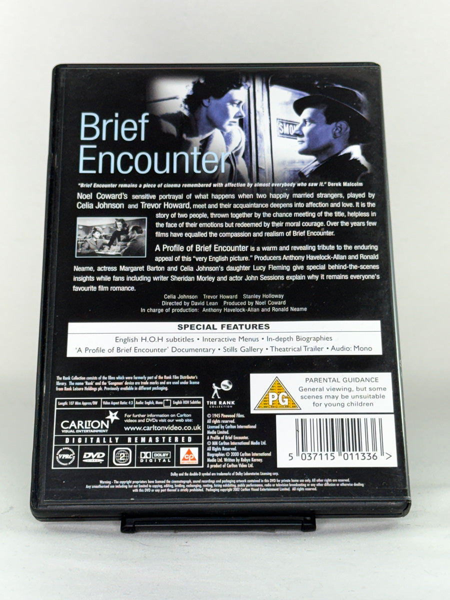 Bakside av DVD-cover for Brief Encounter – brukt britisk filmklassiker på DVD, tilgjengelig hos Brukbar Film.