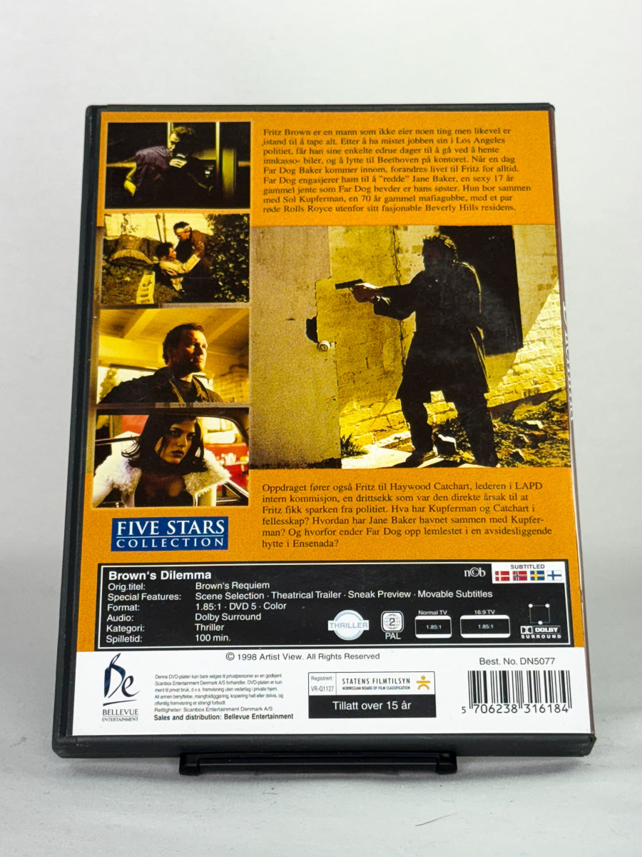 Bakside av Brown’s Dilemma – intenst krimdrama om fortid og skyld, digitalt remastret brukt DVD fra Brukbar Film.