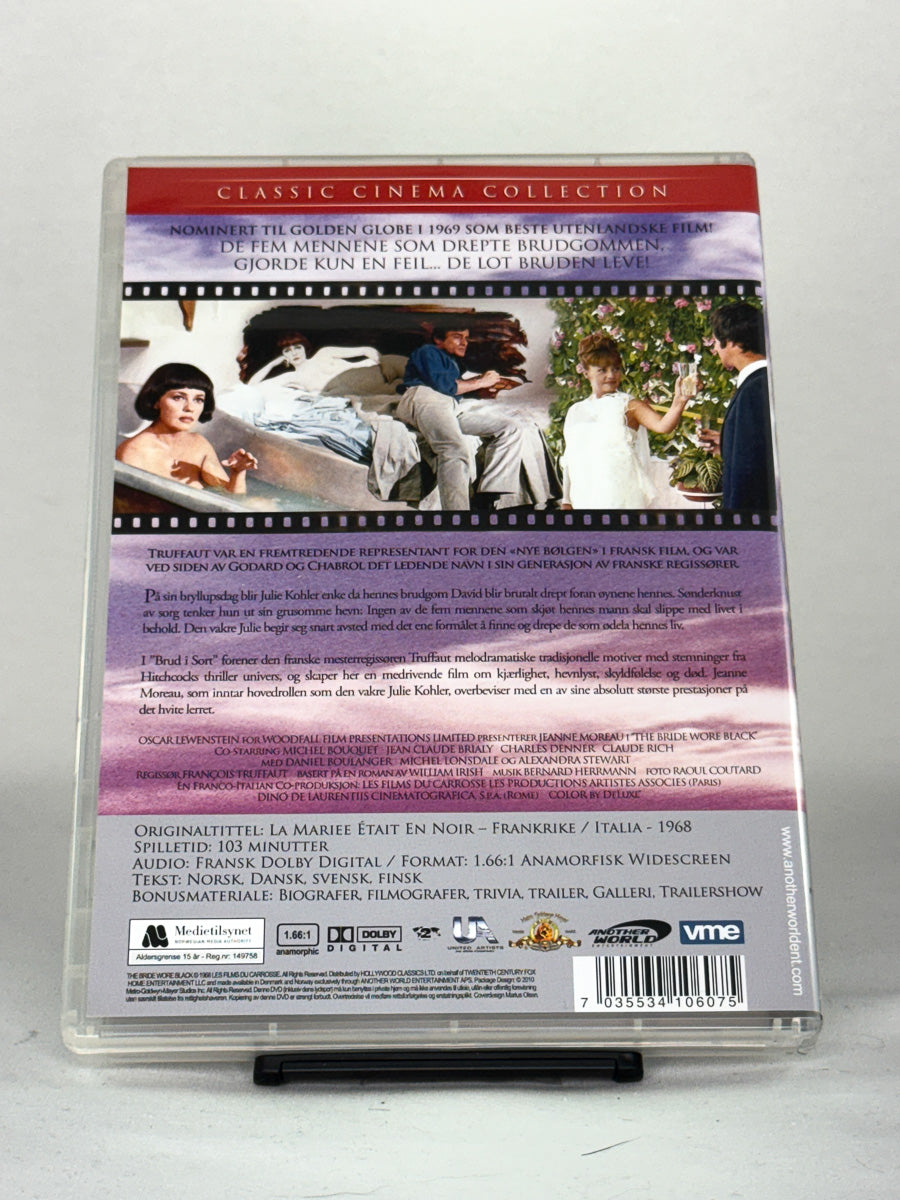 DVD-cover-bakside til filmen Brud i sort (La Mariée était en noir) – Brukt DVD fra nettbutikken Brukbar Film
