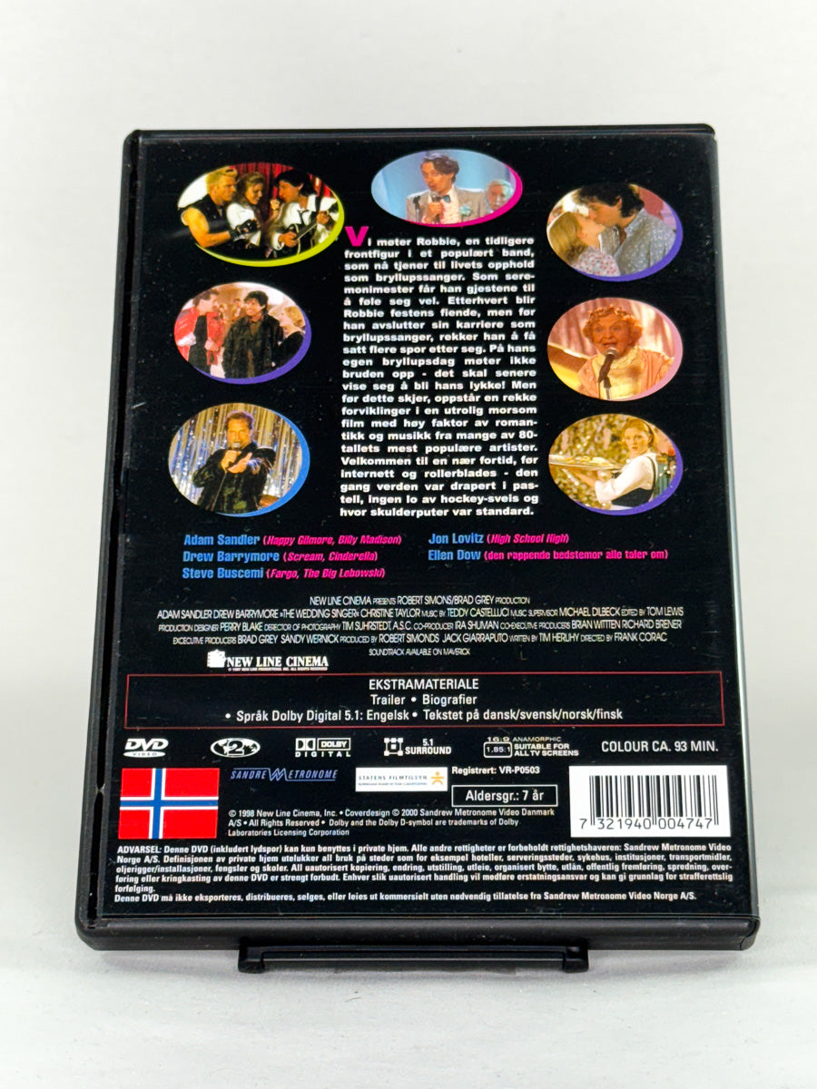 DVD-cover-bakside til filmen Bryllupssangeren (The Wedding Singer) – Brukt DVD fra nettbutikken Brukbar Film