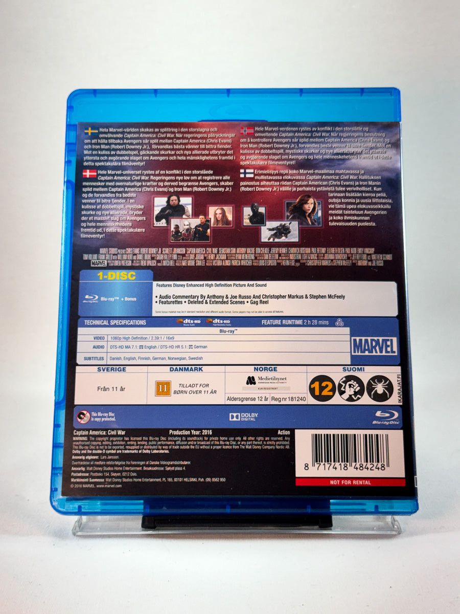 Bakside av Blu-ray-cover til Captain America: Civil War, bruktfilm på Blu-ray hos Brukbar Film