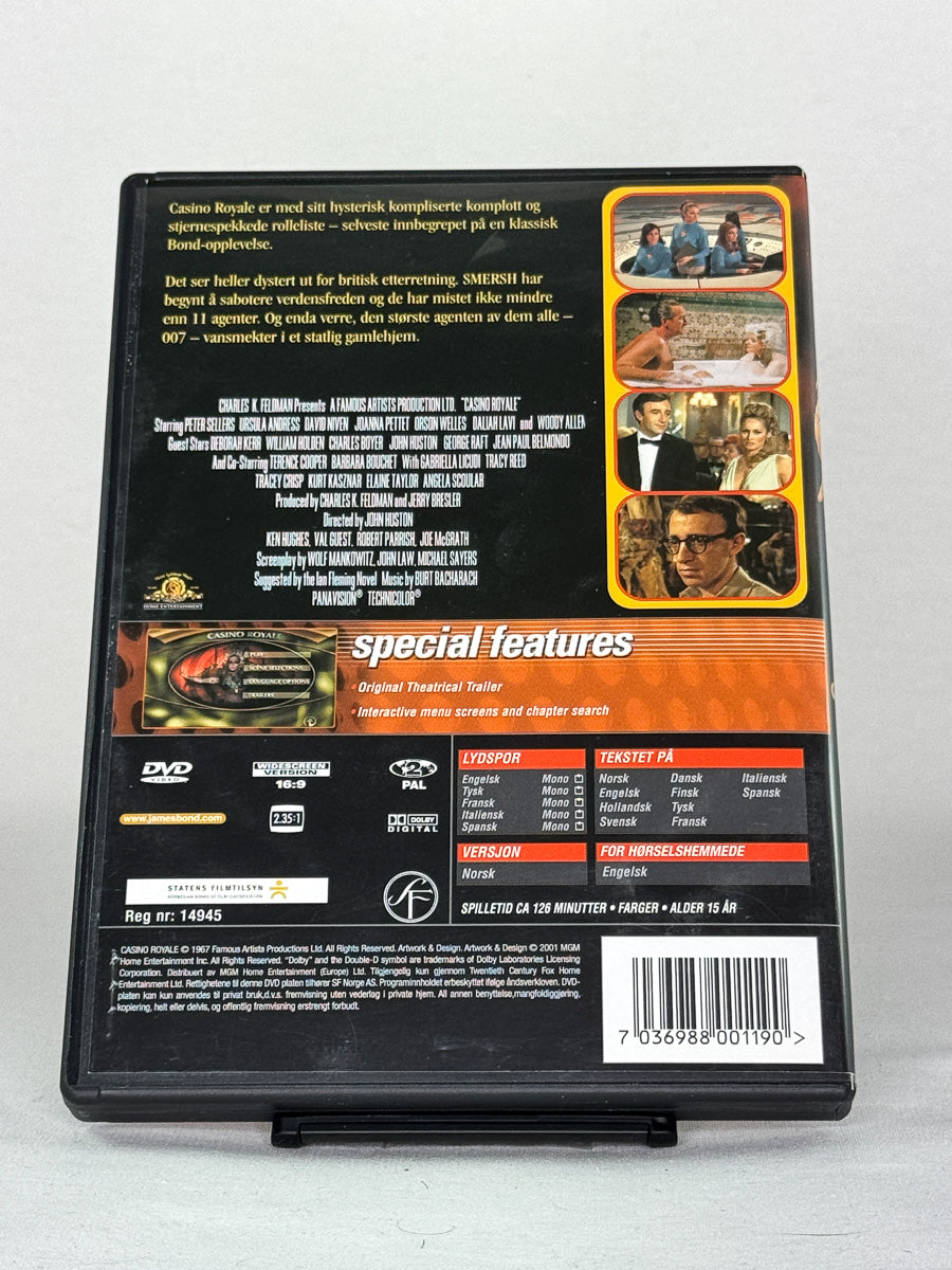 DVD-bakside til filmen Casino Royale
Baksiden viser info, spesifikasjoner og eventuell ekstratekst – produktbilde fra nettbutikken Brukbar Film