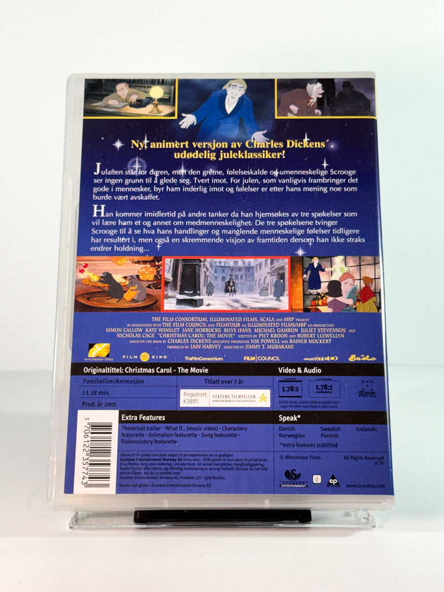 Bakside av cover til charles dickens en julefortelling, brukt original DVD hos Brukbar Film