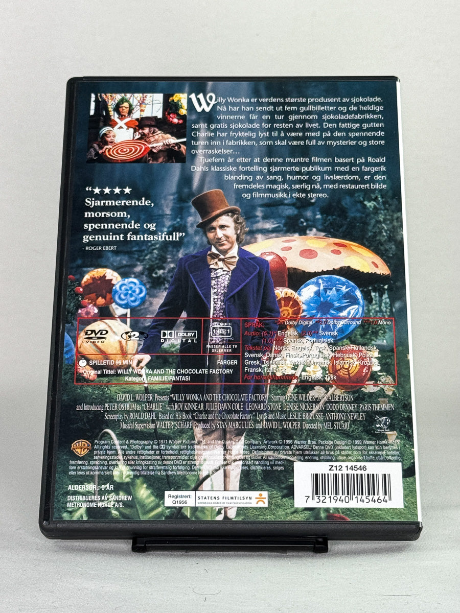 DVD-cover-bakside til filmen Charlie og sjokoladefabrikken – Brukt DVD fra nettbutikken Brukbar Film