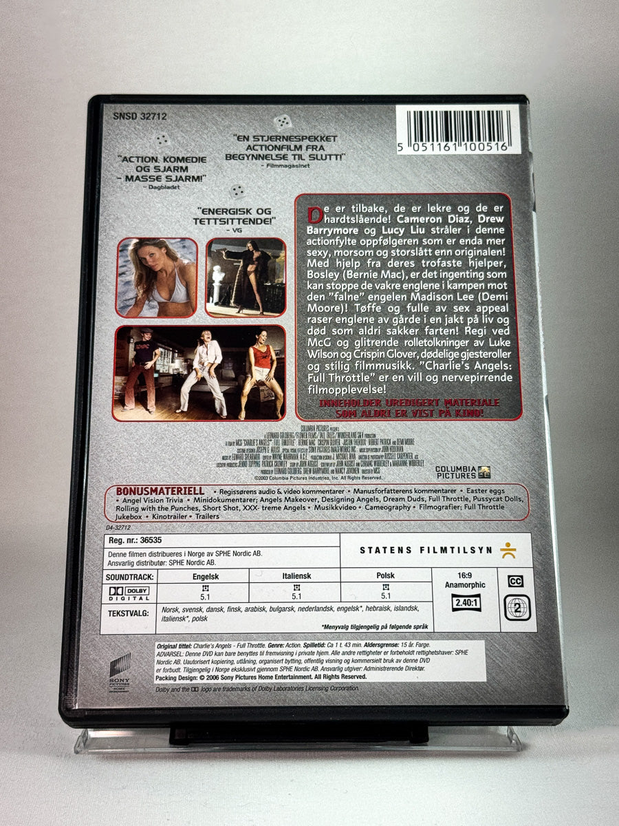 Bakside av cover til Charlie’s Angels: Full Throttle, brukt DVD hos Brukbar Film