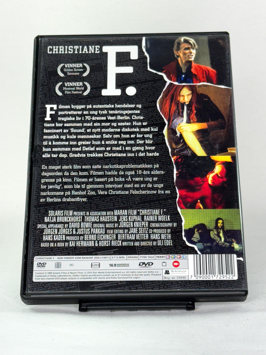 Bakside av DVD-cover til Christiane F., bruktfilm hos nettbutikken Brukbar Film