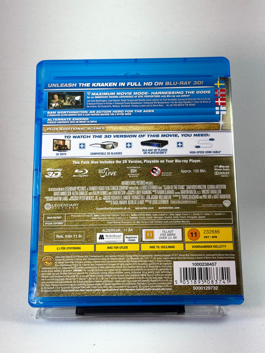 Bakside av DVD-cover til Clash of the Titans (Blu-ray 3D), bruktfilm hos nettbutikken Brukbar Film