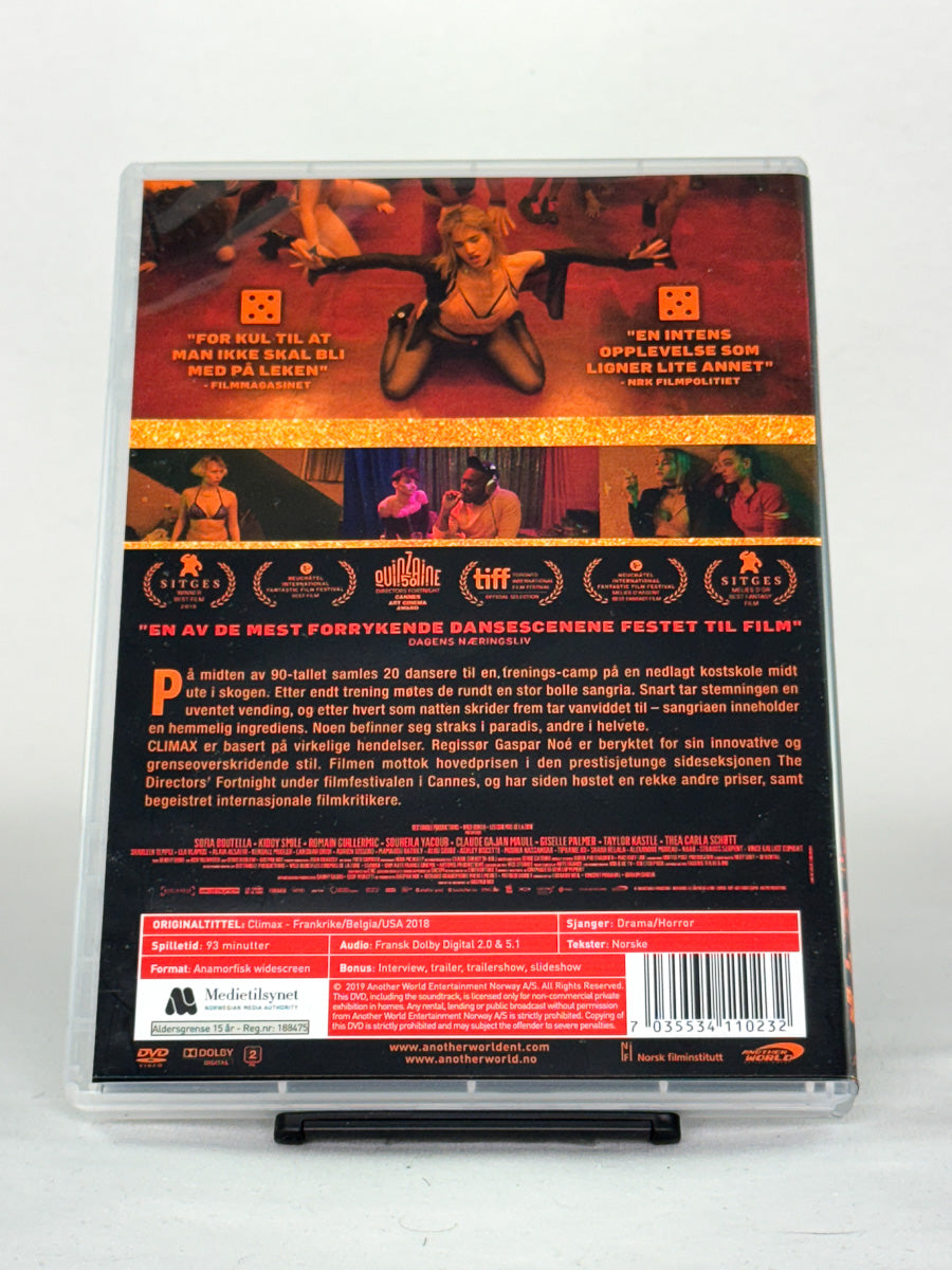 Bakside av DVD-cover til Climax – brukt film på DVD, bakside med informasjon, tilgjengelig hos Brukbar Film