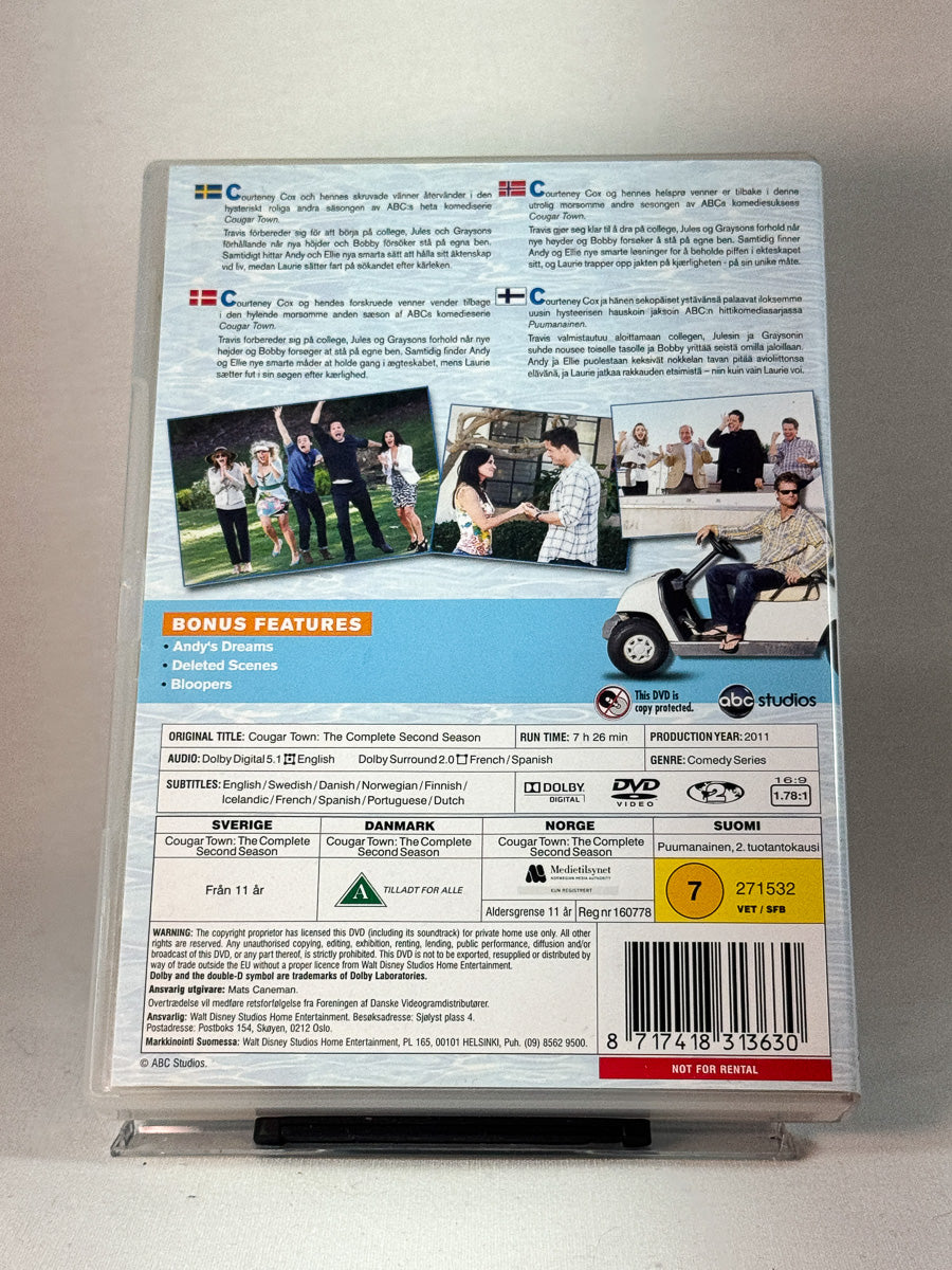 Bakside av DVD-cover for Cougar Town sesong 2, bruktfilm hos nettbutikken Brukbar Film