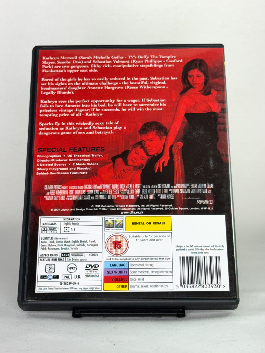 DVD-bakside til filmen Cruel Intentions
Baksiden viser info, spesifikasjoner og eventuell ekstratekst – produktbilde fra nettbutikken Brukbar Film