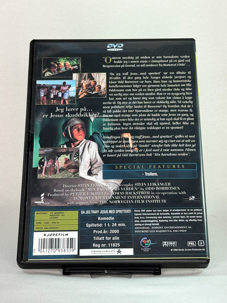 Bakside av DVD-cover for filmen Da jeg traff Jesus …med sprettert! – brukt originalfilm på DVD, norsk dramakomedie, tilgjengelig hos Brukbar Film
