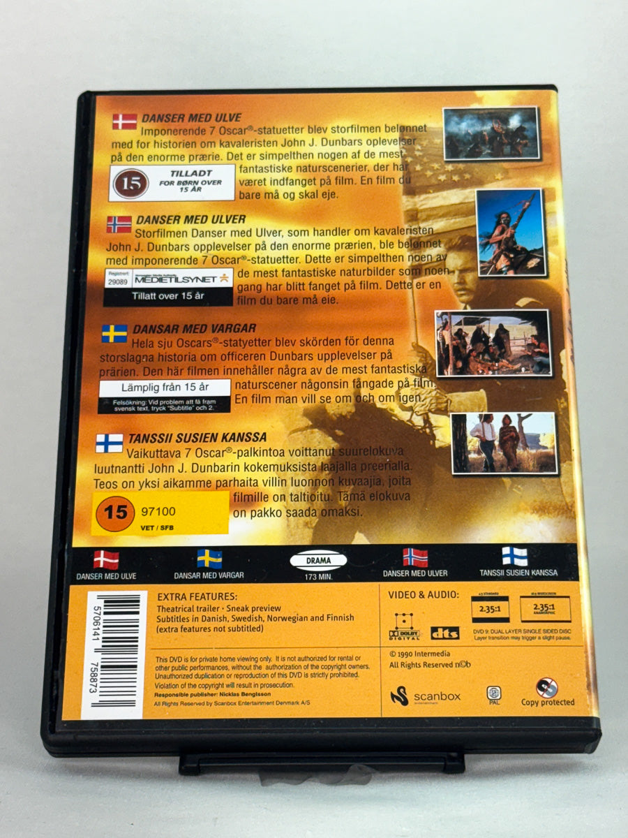 DVD-cover-bakside til filmen Dances with Wolves – Brukt DVD fra nettbutikken Brukbar Film