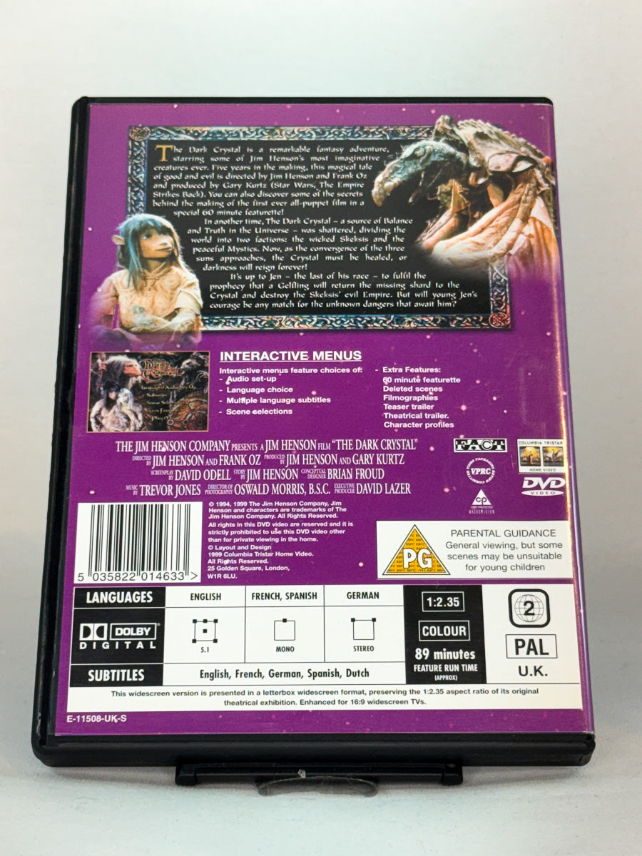 Bakside av DVD-cover til Dark Crystal, bruktfilm hos nettbutikken Brukbar Film