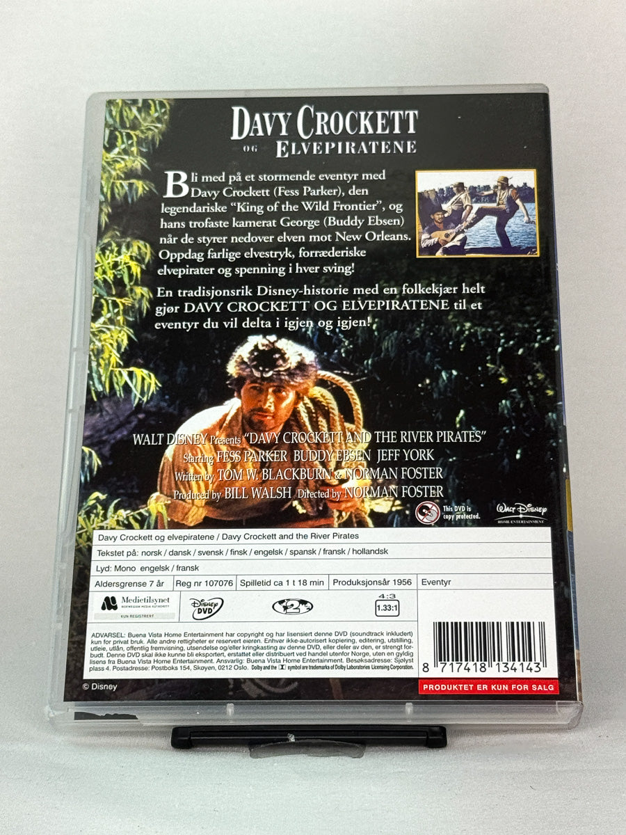 Bakside av DVD-cover til Davy Crockett og elvepiratene, brukt original DVD hos Brukbar Film