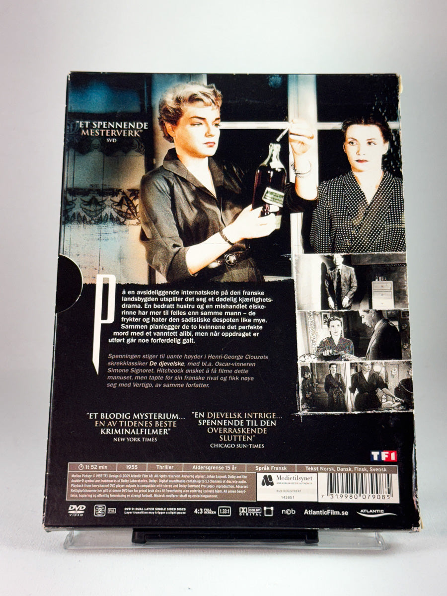 Bakside av DVD-cover til De djevelske (Les Diaboliques), brukt DVD med filmfakta og omtaler hos Brukbar Film
