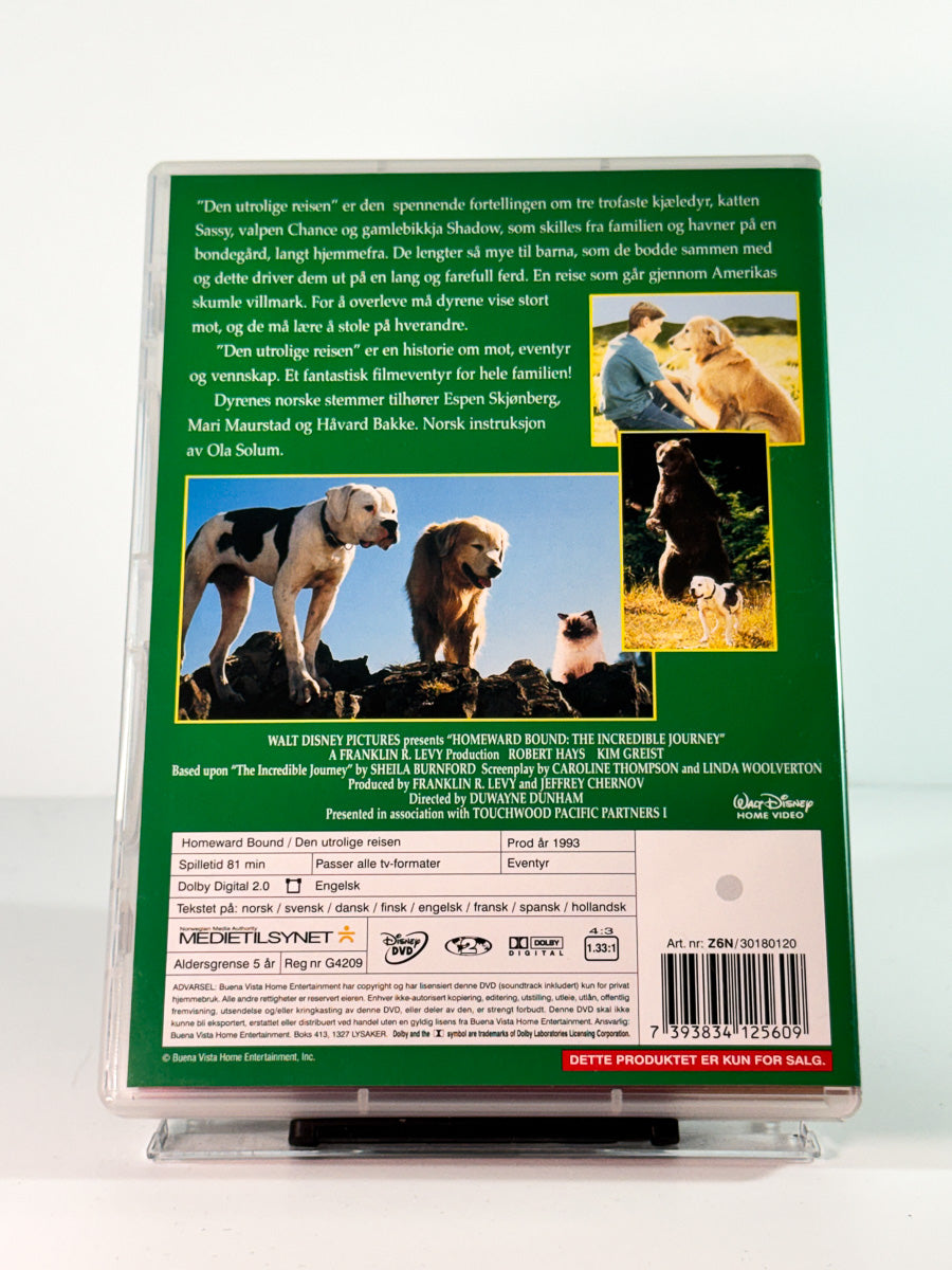 Bakside av cover til den utrolige reisen, brukt DVD hos Brukbar Film
